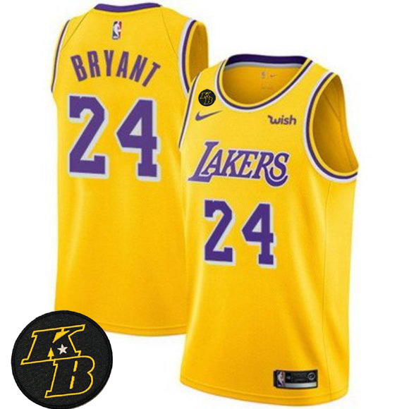 Men's Los Angeles Lakers #24 Kobe Bryant Yellow With KB Patch 2018-2019 Wish Swingman Stitched NBA Jersey